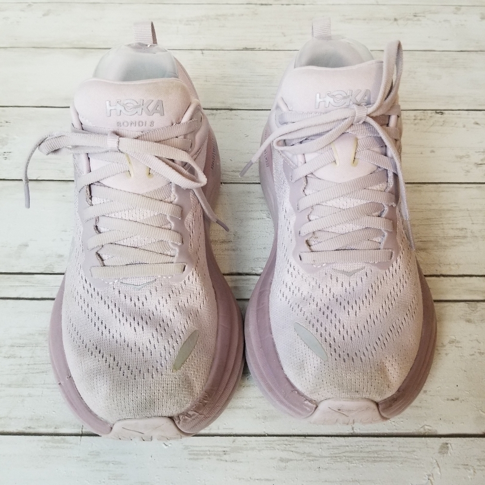 Hoka Bondi 8 Lavender Color Athletic Walking Comfort Running Shoe - Picture 3 of 16